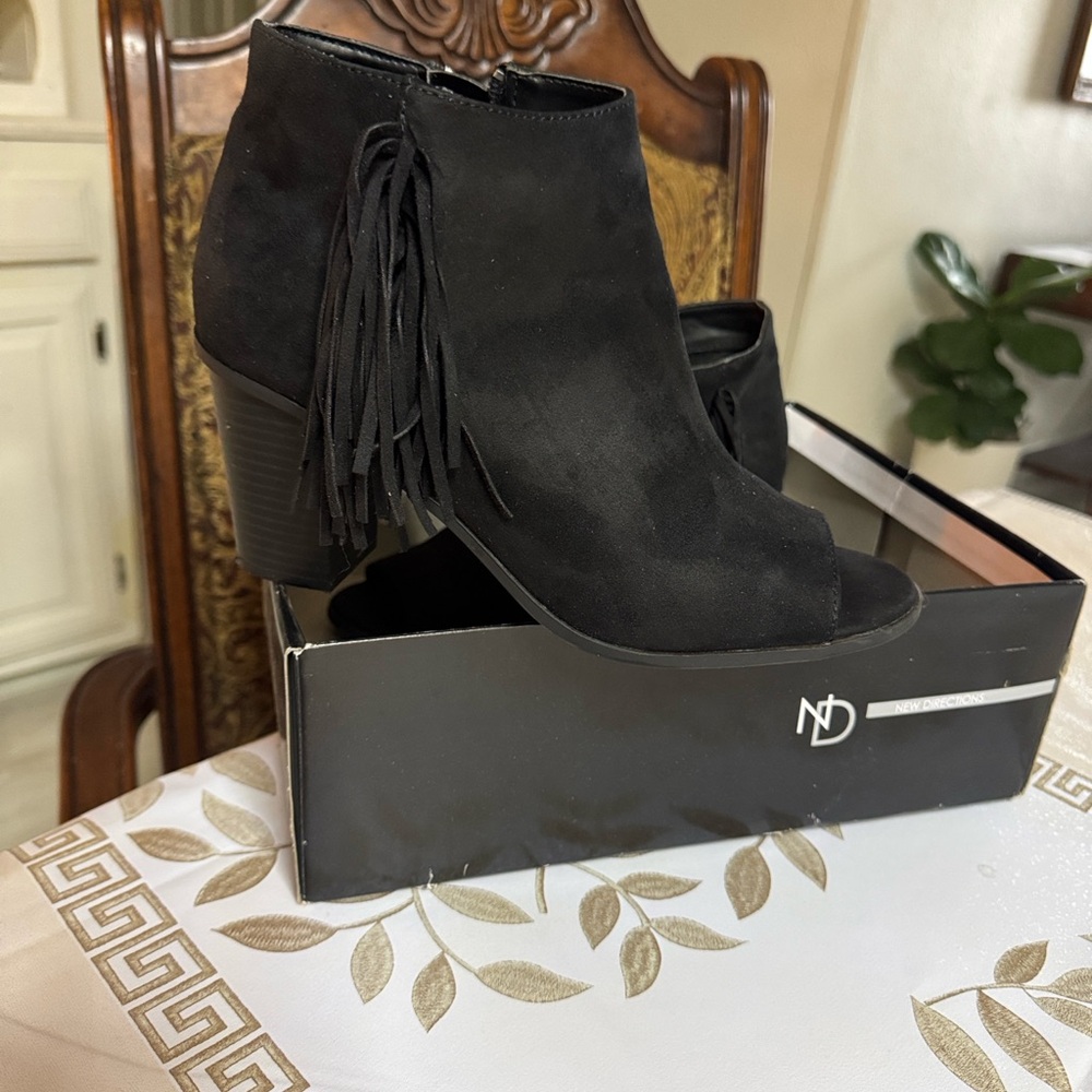 n.d.c. Black Suede Fringe Ankle Booties